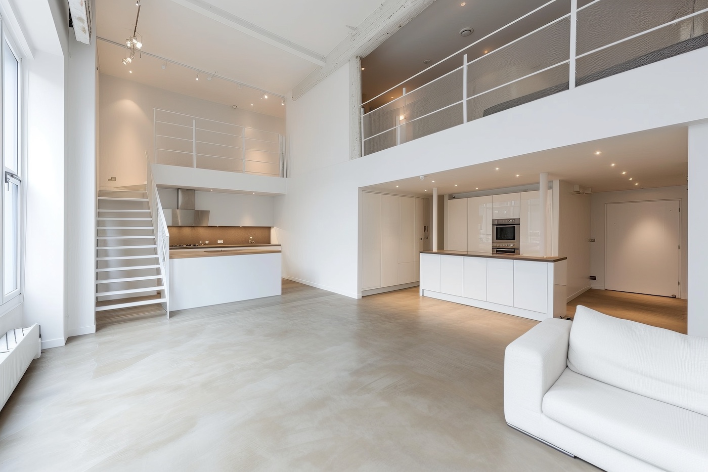 Eine leere große moderne Neubauwohnung, Loft